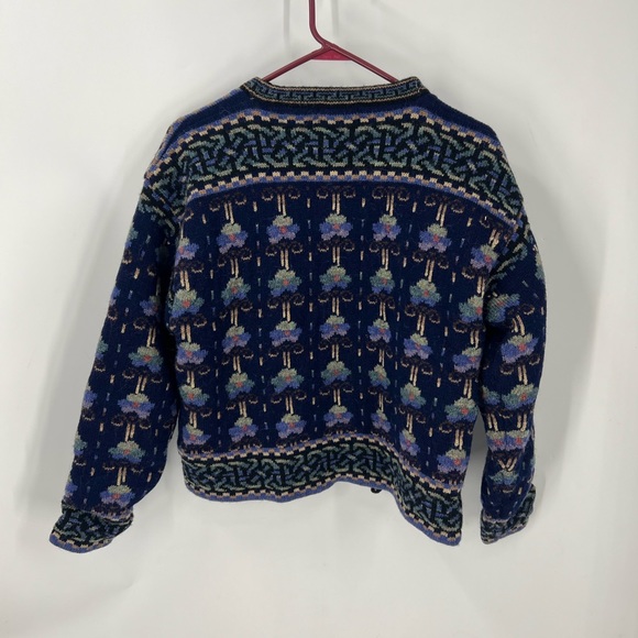 Icelandic design vintage wool, zip front lined sweater floral print jacket M - Picture 3 of 11